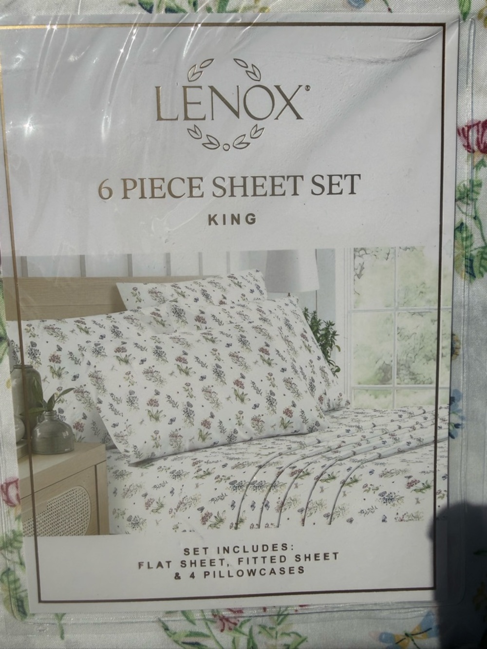 Lenox King Sheet Set - White with Multicolor butterflies Sold Out set brand new